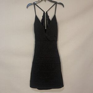 Emerald Sundae Black Glitter Lace Inset Strappy Bodycon Cocktail Dress Medium